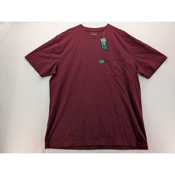 NWT L.L. Bean Men's Carefree Unshrinkable Tee with Pocket in Deep Port sz Large - Picture 2 of 6